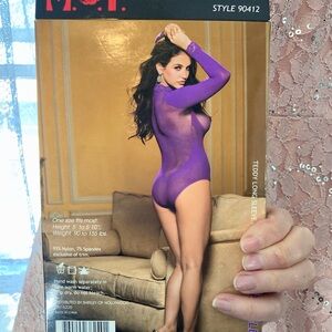 Women's Lingerie Purple Long Sleeve sheerTeddy New!